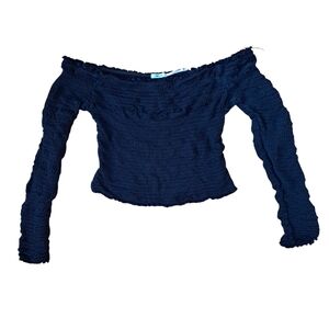 Kimchi Blue Black Smocked Top – Size XS, Off-Shoulder, Stretchy Fabric